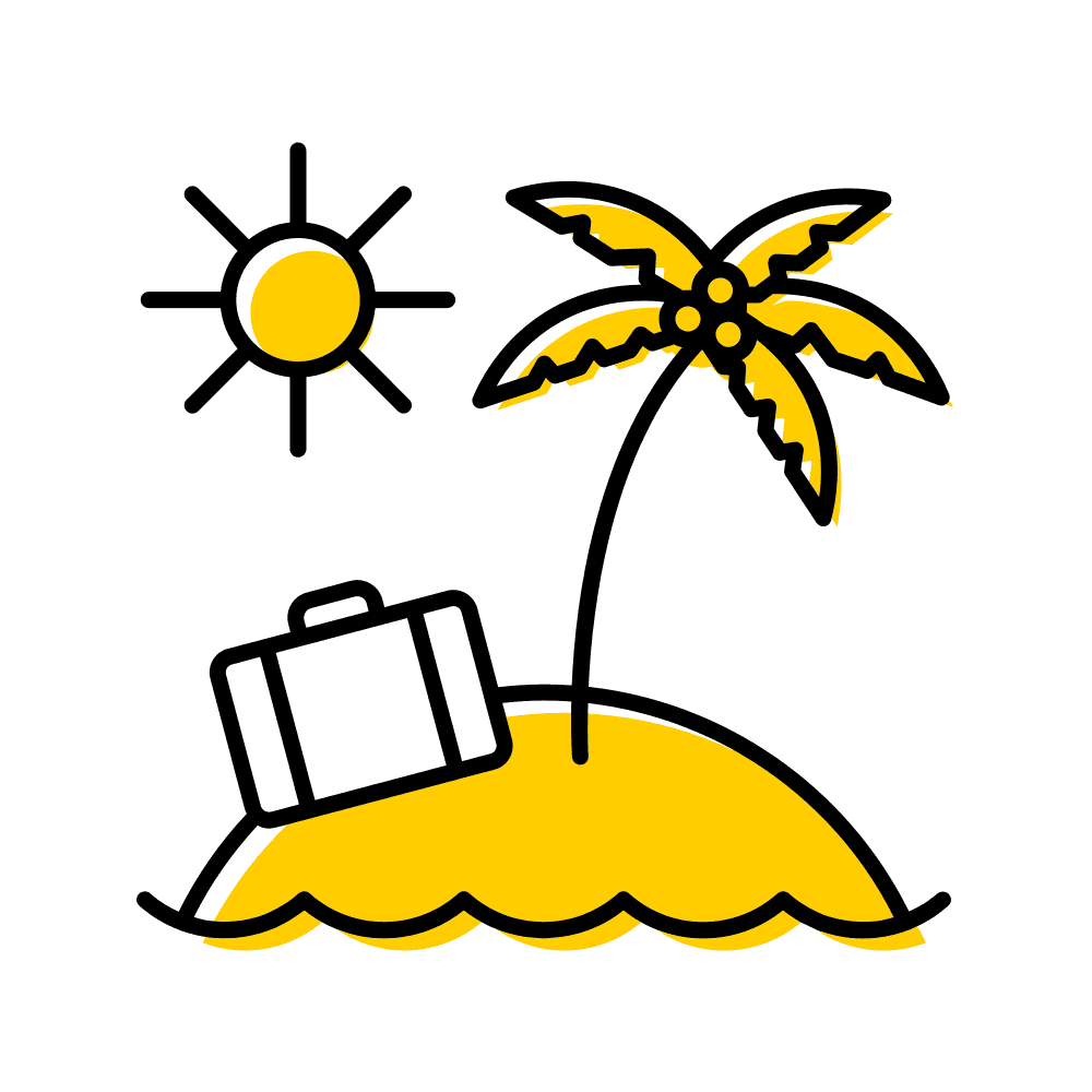 small island under the sun with a palm tree and suitcase